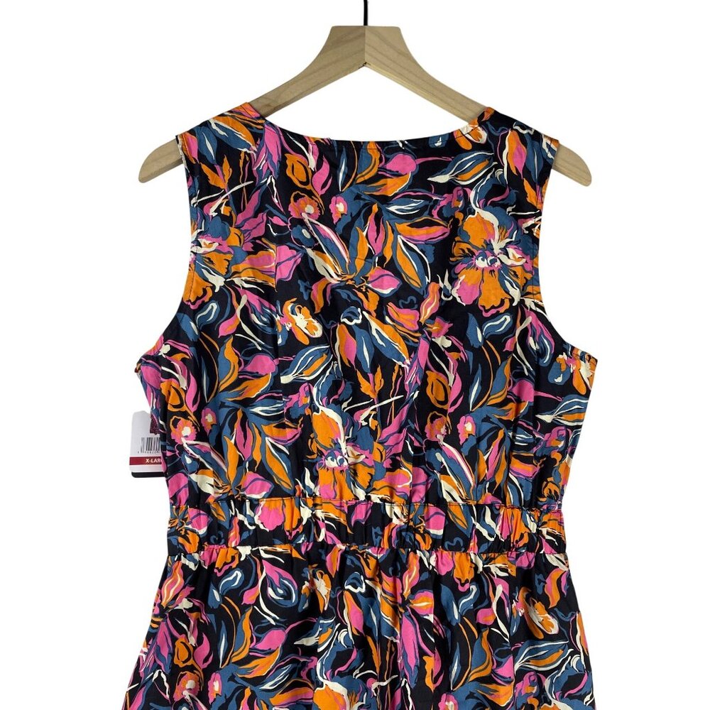 French Connection Twist Front Midi Dress Women's XL NWT Tropical Ruffle Cotton - Picture 7 of 10